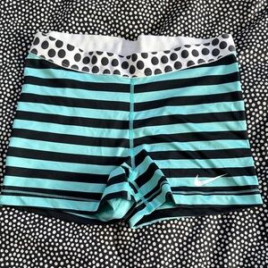 Nike Pro Teal and Black Striped Shorts